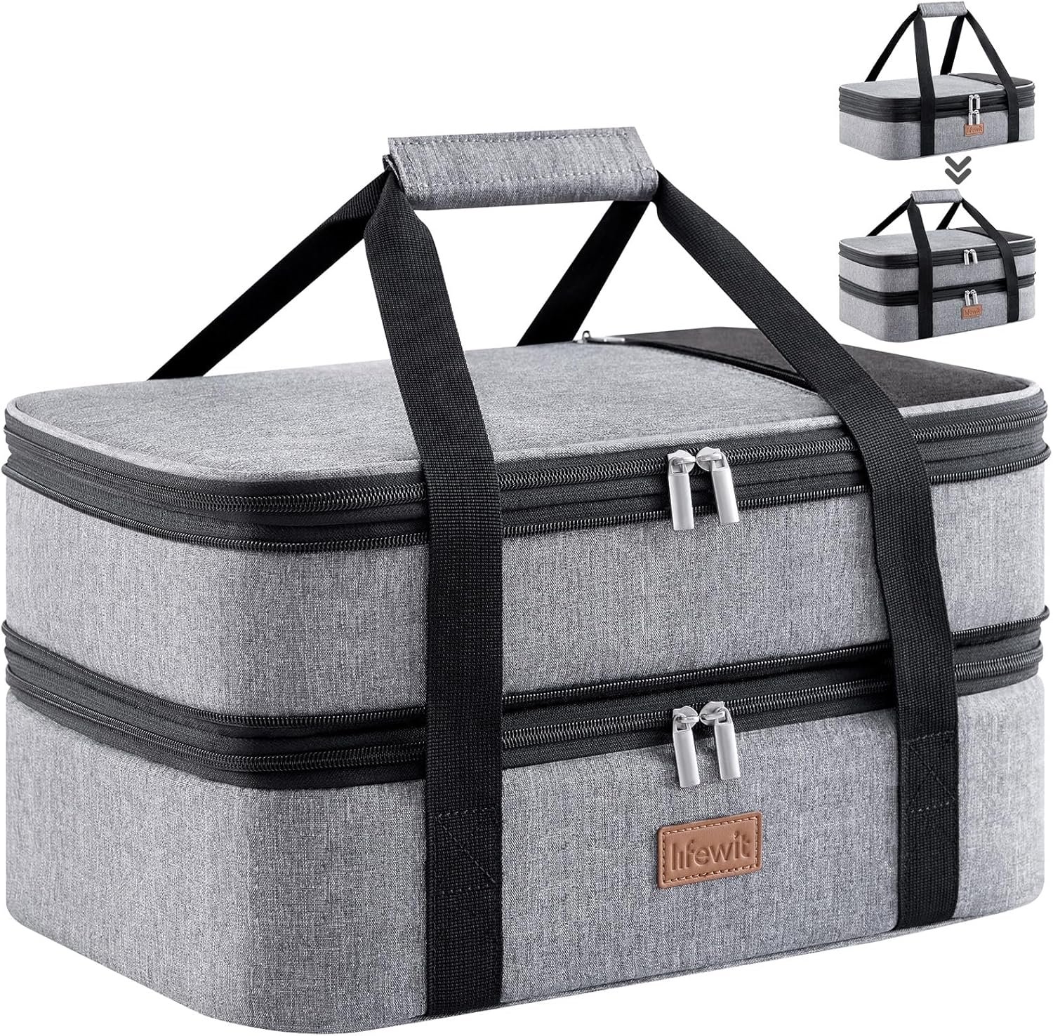 Lifewit double decker casserole carrier grey